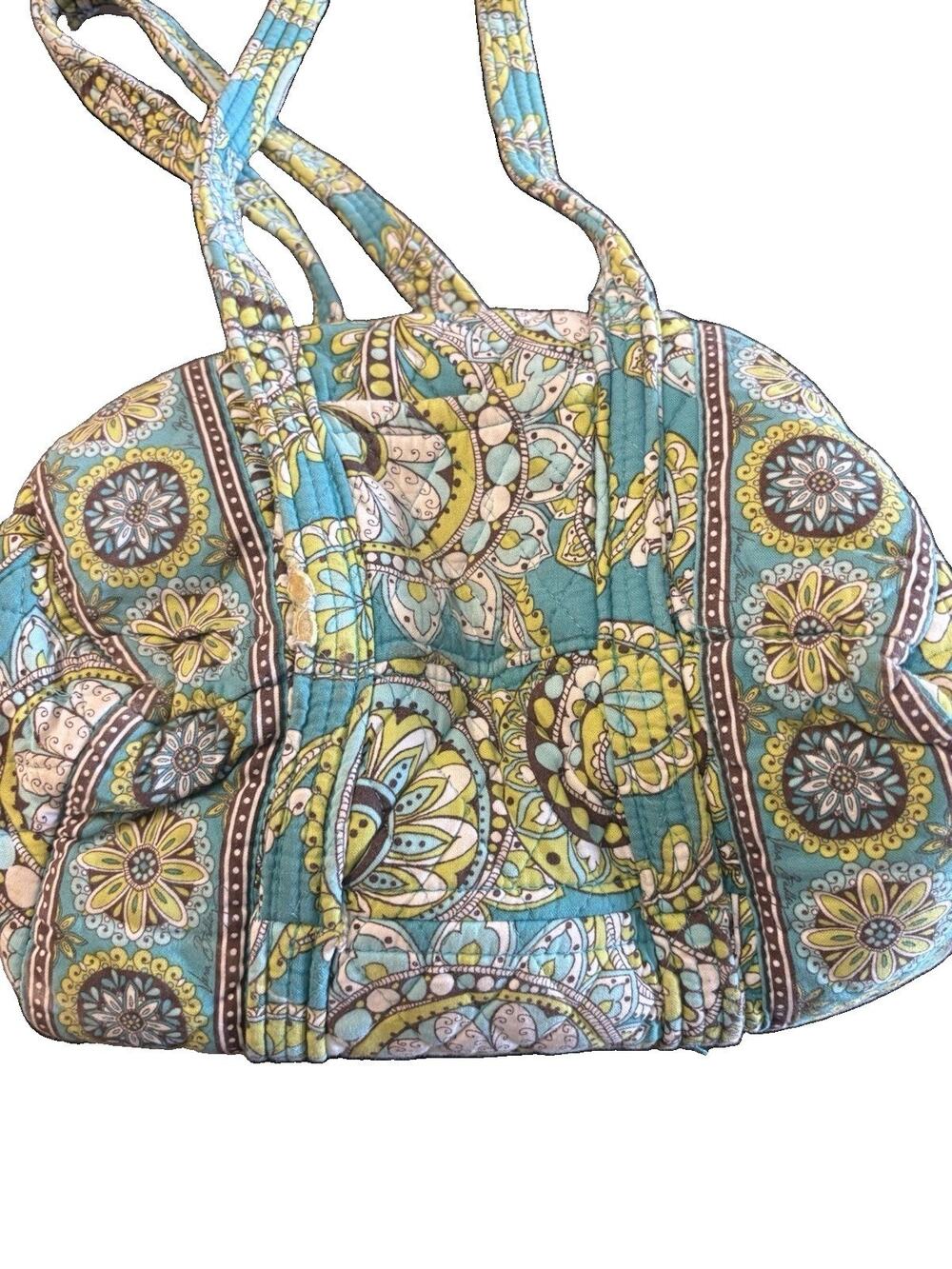 Vera Bradley Bowler Bag Teal Green Paisley Quilted Satchel Shoulder Purse Retire